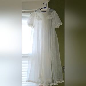 Vintage Sheer White Chiffon Robe Lingerie Puff Sleeve
